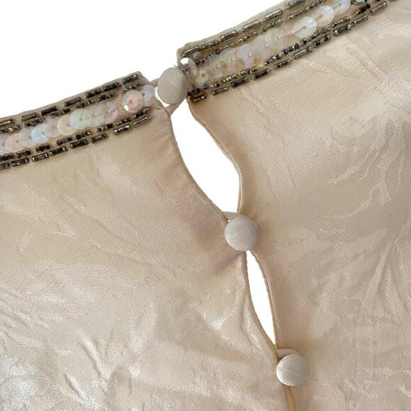 Collections Michelle Stuart Vintage Silk Cream Sequin Beaded Blouse Ivory 10 Top - Picture 6 of 7